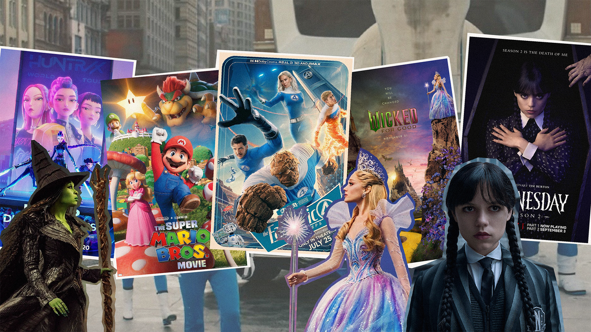 Collage of pop culture moments for Halloween 2025 featuring animated and movie characters, ideal for pop culture halloween mask ideas 2025.