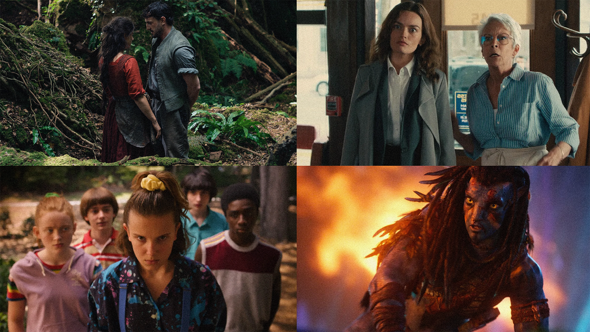 Scenes from cozy winter movies and series featuring various characters and settings.
