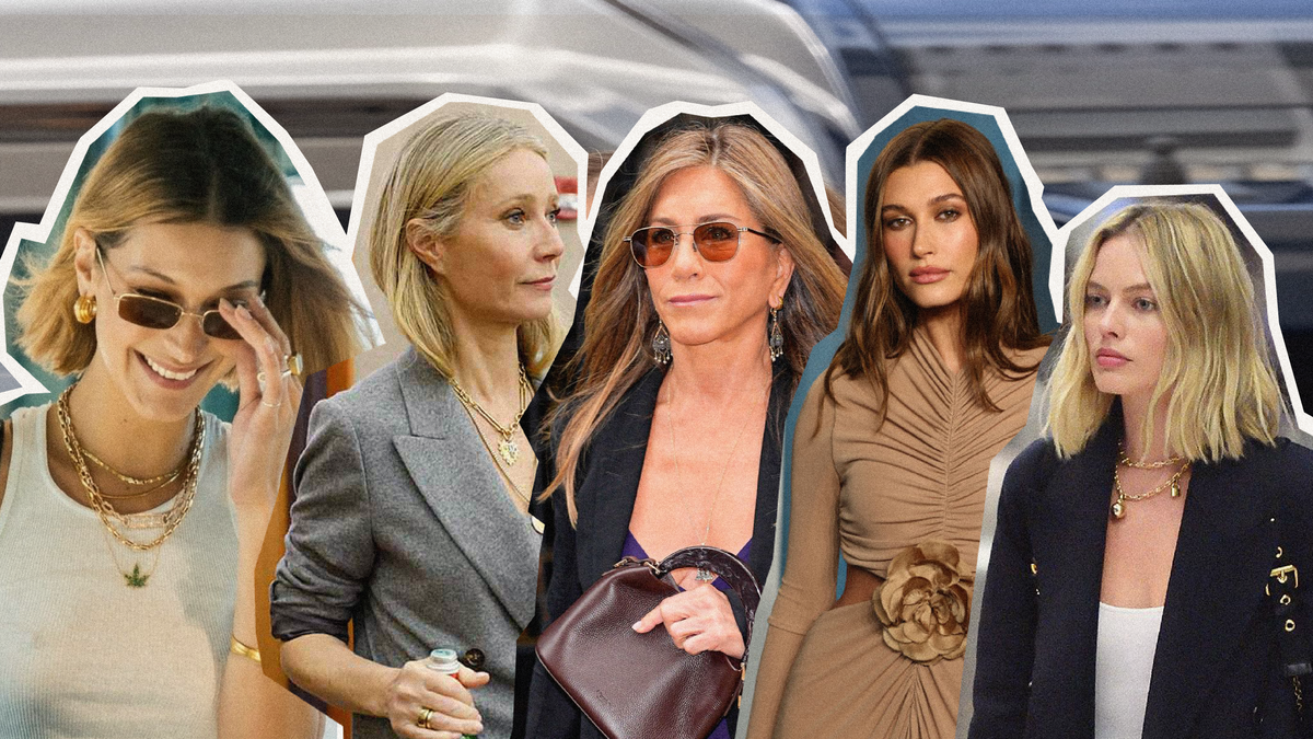 Celebrities showcasing the semi-fine jewelry trend with stylish outfits and accessories.