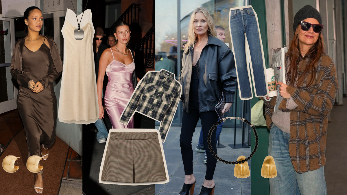2025 90s fashion trends featuring celebrities in stylish outfits and accessories.