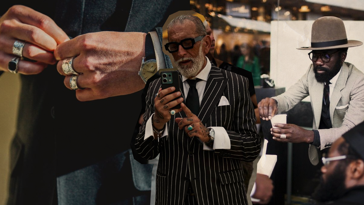Stylish men showcasing statement rings for men 2025 with unique designs and elegance.
