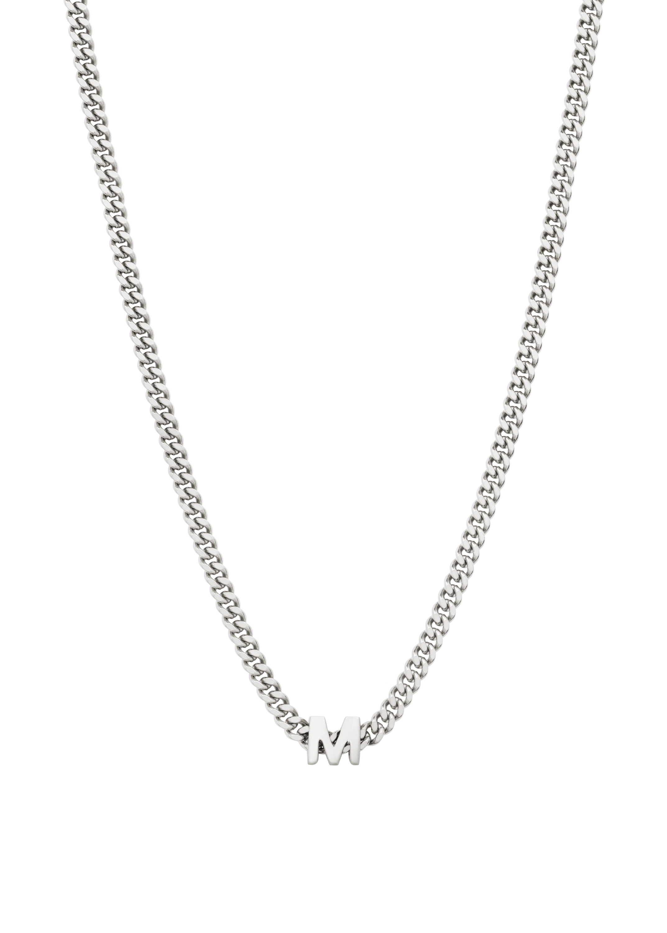 alphabet necklace with pendant M in silver