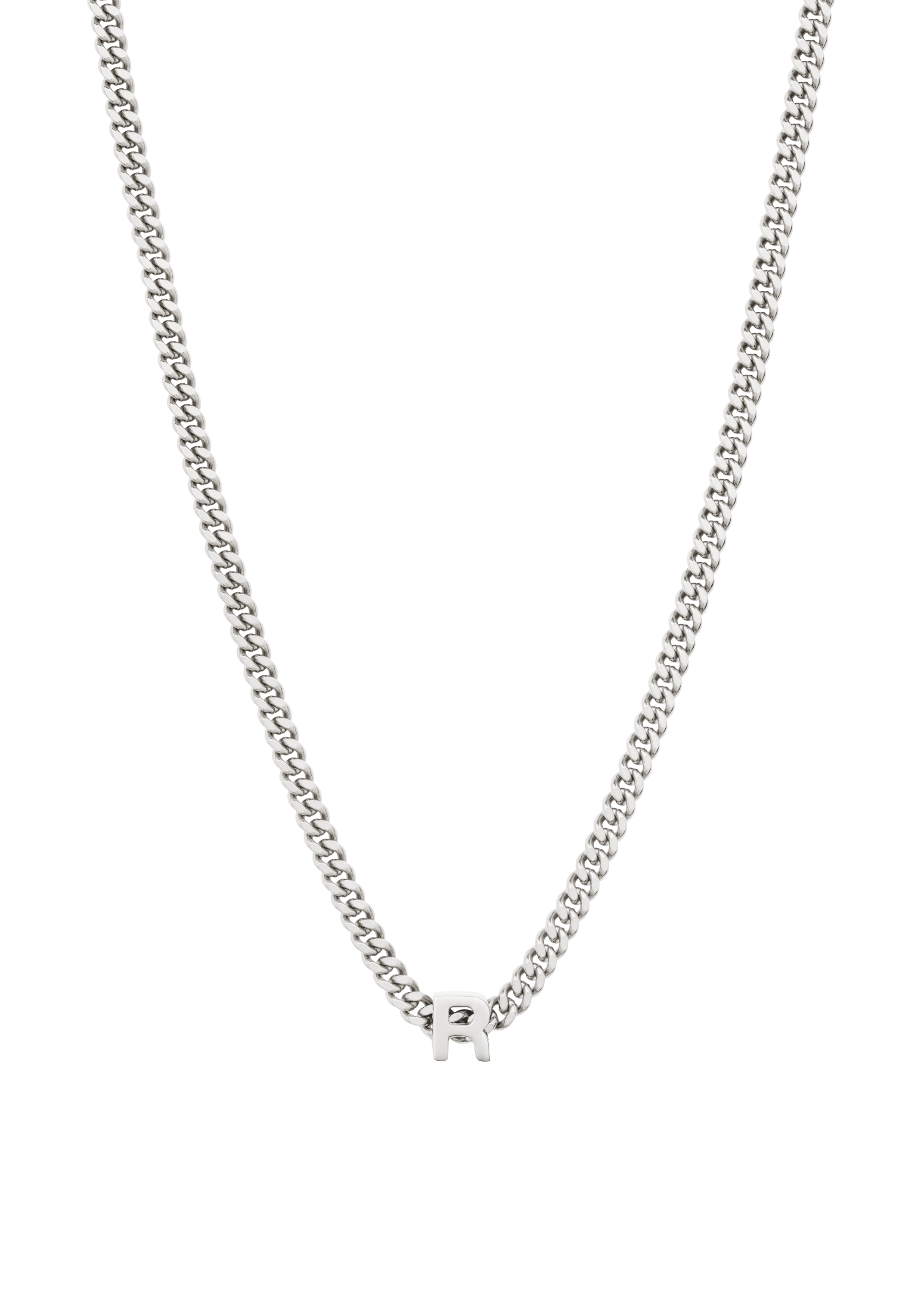 alphabet necklace with pendant R in silver
