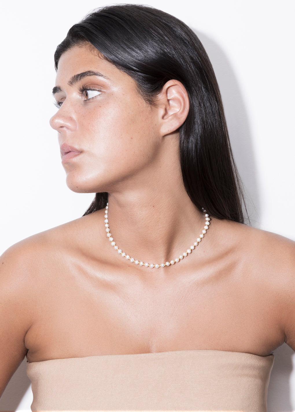model wearing filomena necklace