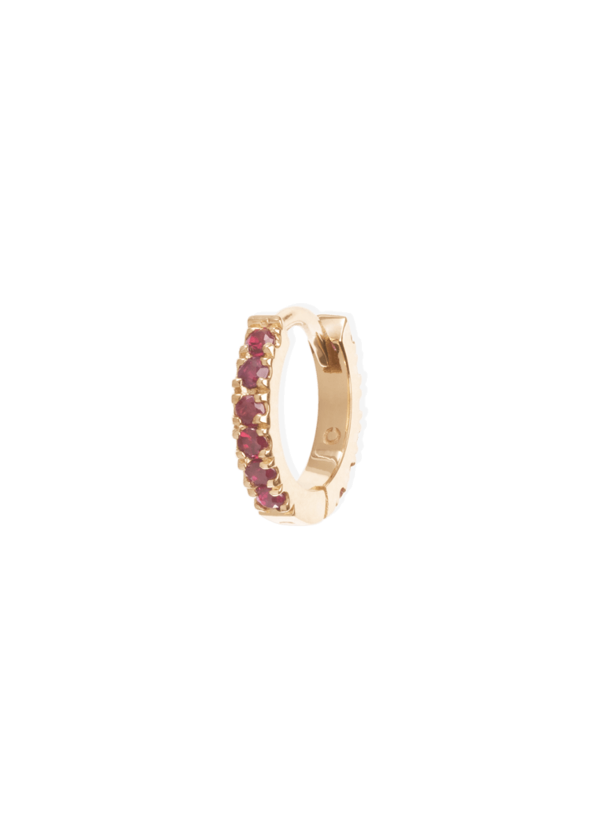brincos de argola de 7 mm com rubi e ouro 18k lima