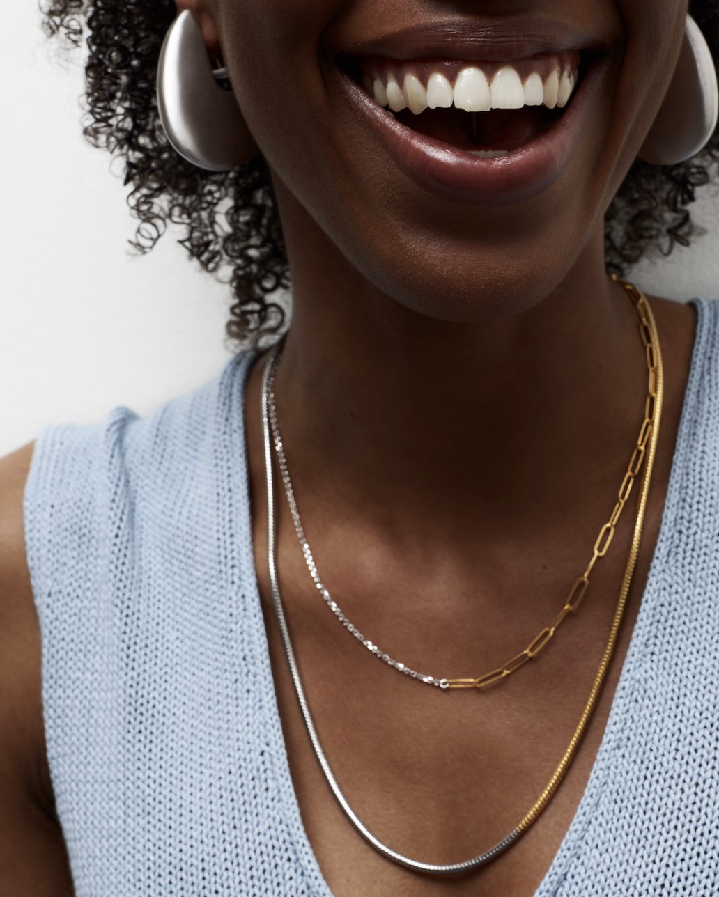 elegant chokers collection worn with delicate chain and long necklaces for a stylish layered look.