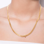 model wearing alphabet necklace with pendant I in gold