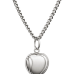 Silver heart-shaped pendant on a chain against a white background